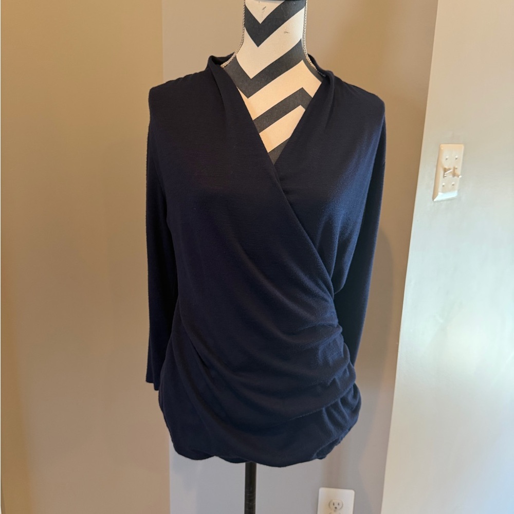 41 Hawthorn Navy Wrap Drape Front Long Sleeve Top